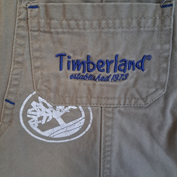 Timberland Baby Overalls – Khaki Logo Shortalls – Size 6-9 Months - Picture 2 of 4